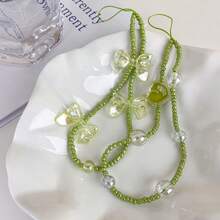 1入組多種尺寸綠色螢光綠及雷射珠蝴蝶結和心型掛飾腕帶,時尚防震耐用並適用於日常裝飾