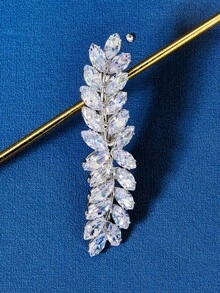 1pc Women's Leaf Design Rhinestone Hair Clip, Symmetrical Spring Clip For Daily Wear, Silver - Silver - View 4