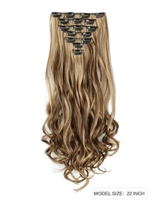 假髮夾接髮化纖高溫絲長直髮無縫假髮片7件套16夾發