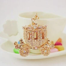 1pc Cartoon Car Double Sided Diamond Keychain Pendant - Gold - View 7