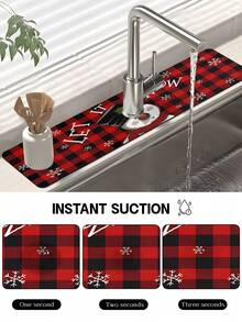 1個多尺寸聖誕節吸水墊,聖誕老人和格子圖案,珪藻土防滑龍頭排水墊,聖誕禮物,浴室/廚房聖誕裝飾
