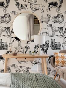 SUPSTICKER 3 件素描动物绘画图案防潮自粘墙纸，卧室/客厅/餐厅墙壁装饰，15.7x47.24 英寸，翻新贴纸剥离墙板，墙纸，壁纸，春季装饰品刷新您的家，拉玛装饰贴纸礼物生日毕业 - 黑與白 - 查看 2