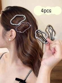 4 Peças Grampos de Cabelo Assimétricos com Decoração de Cristal Multicolorida para Mulheres, Adequados para Usar Diariamente, Tiaras Elegantes, Grampos de Cabelo, Acessórios Escolares