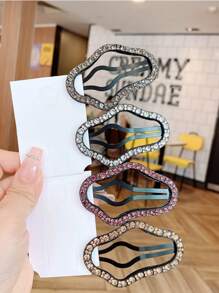 4 Peças Grampos de Cabelo Assimétricos com Decoração de Cristal Multicolorida para Mulheres, Adequados para Usar Diariamente, Tiaras Elegantes, Grampos de Cabelo, Acessórios Escolares