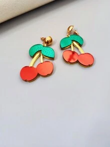 1pair Vintage Sweet & Lovely Acrylic Mirror Pink & Red Cherry Earrings Suitable For Women's Art Festival Performance, Cosplay, Daily Wear