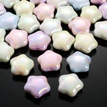 10pcs Acrylic Uv Plated 24mm Pentacle & Lucky Star Shaped Beads With Hole - Multicolor - View 1