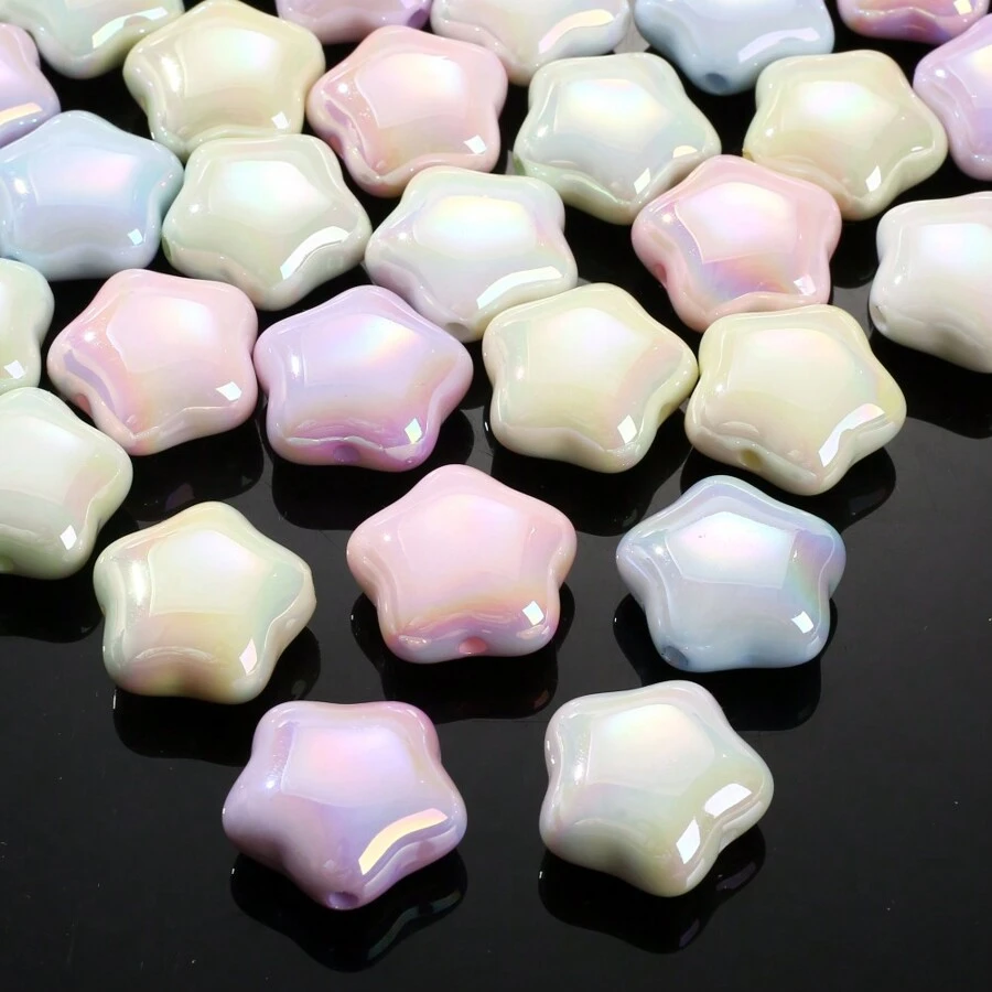 10pcs Acrylic Uv Plated 24mm Pentacle & Lucky Star Shaped Beads With Hole - Multicolor - View 1