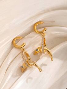 1pair Genuine Gold-plated Metal Geometric Earrings - Multicolor - View 3