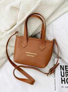 1只女孩手提包,純色,簡約小正方形包,時尚、多用途、休閒 - 棕色 - 查看 5