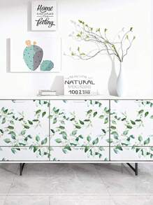 1張綠葉壁紙自黏式壁紙,浴室桉樹壁紙銅版紙,復古花卉裝飾性可拆式牆紙丙烯酸乙烯酸乙烯共聚物