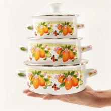 3-Piece Enamel Cookware Set, White With Full Flower Glass Lid, Mini Pot, Suitable For Restaurant And Kitchen, Can Be Refrigerated And Can Be Heated On Induction Cooker And Gas Stove, 12-14-16CM Multiple Capacities, Student Dormitory, Seasoning Food Storage Seafood Boil - White - View 1