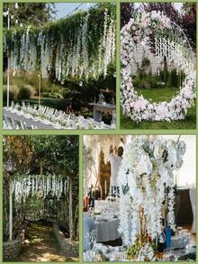 5入組人工紫藤花藤條,帶有綠葉和絲帶,適用於婚禮、花園、戶外、派對、家居、牆壁裝飾 (白色) - 白色 - 查看 7