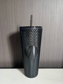 1個雙層塑膠吸管杯榴槤果形時尚學生飲料杯(黑色)