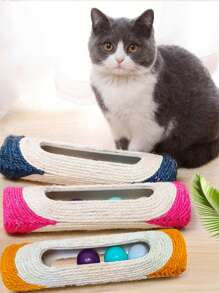 1入組3個發聲球的長形繩麻皮帶貓玩具,非常適合娛樂和運動寵物,多色 - 彩色 - 查看 1