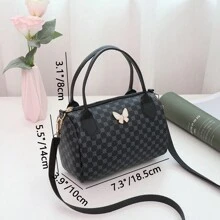 Butterfly Decor Pillow Bag, Girls Casual Shoulder Bag, Lightweight Hand Bag Cylinder Tote Bag