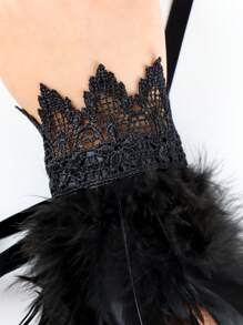 哥特式羽毛腕带，适合节日派对表演，蕾丝羽毛装饰，角色扮演舞台服装 - 黑色 - 查看 4