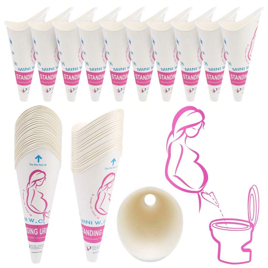 50入組女士小便器,攜帶式露營馬桶排尿漏斗,一次性紙質排尿設備,適用於旅行、露營、徒步旅行和戶外活動 - 粉色 - 查看 1