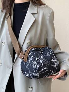 时尚涂鸦印花斜挎包，时尚尼龙单肩包，女士休闲手提包和钱包