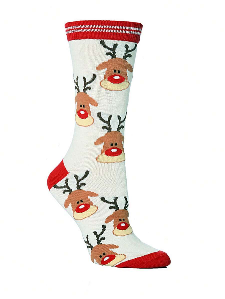 1双圣诞袜，新款个性化小鹿中筒袜，男女皆宜的圣诞礼物