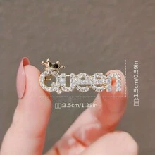1入華麗閃亮的水鑽queen徽章針,適用於女性和女孩,非常適合裝飾復古服飾和圍巾 - 白色 - 查看 1