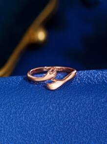 1入實心925純銀始終與您相伴的擁抱手設計調節指環,適用於女性、家人、母親作情人節珠寶禮物 - 純的 - 查看 4