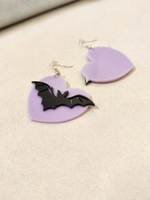 1 對復古可愛紫色壓克力蝙蝠形吊墜女式心形和圓形元素,適合藝術節表演,日常佩戴 - 蝙蝠 - 查看 6