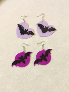 1 對復古可愛紫色壓克力蝙蝠形吊墜女式心形和圓形元素,適合藝術節表演,日常佩戴 - 蝙蝠 - 查看 12