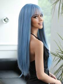 飘逸蓝色角色扮演美人鱼长直发 26 英寸带刘海合成假发，适合女性日常使用派对度假节日自然丝滑浪漫优雅简约休闲万圣节圣诞节角色扮演服装耐热假发 - 淺藍色 - 查看 8