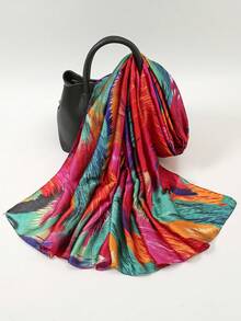 1 件女時尚印花緞面沙灘圍巾,防曬披肩適合日常穿著 - 彩色 - 查看 3