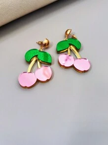 1pair Vintage Sweet & Lovely Acrylic Mirror Pink & Red Cherry Earrings Suitable For Women's Art Festival Performance, Cosplay, Daily Wear