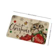 1入組聖誕卡通貓印花地毯,用於節日裝飾,門口,門廳