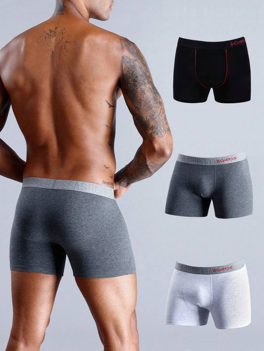 3pcs/Set Men's Breathable Boxer Briefs With Comfortable Letter Weave Band, Family Pack - Multicolor - View 1