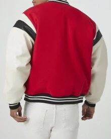 Patch Varsity Letterman Jacket - 紅色 - 查看 2