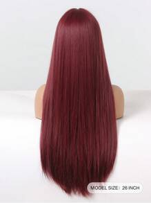 Cabelo Longo e Liso de Fibra Sintética de 26 Polegadas com Franja na Cor Borgonha Marrom, Perfeito para as Senhoras Usarem em Festas de Halloween, Feriados, Natureza, Elegância, Sensualidade, Romance, Simplicidade, Estilo Casual, Rua, Campus e Cosplay de Natal, Halloween, Resistente a Altas Temperaturas