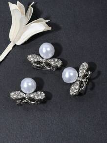 3pcs/Set Ladies' Casual Faux Pearl Butterfly Scarf Buckle Brooch, Suitable For Party And Daily Wear - Silver - View 1