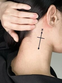 防水不反光臨時紋身貼,個人化指南針設計,適合日常塗抹在手臂和腿部,男女通用 - 黑色 - 查看 3