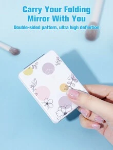 可折疊口袋化妝鏡,1入組葉子圖案8662-矩形雙面緊湊化妝鏡,桌上鏡子,女士便攜旅行鏡子,為女人,媽媽,妻子,姐妹,少女,女性朋友的禮物