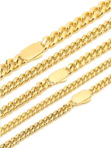 ZG YING ZHOU ZGYZ 1pc Fashion Hip Hop Style Rock Miami 8mm/10mm/12mm Stainless Steel 18K Gold Plated Curved Cuban Chain Bracelet Necklace, Nightclub Street Snap Unisex Jewelry Long Necklace
