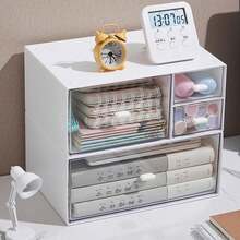 1 Miếng Lớn Bàn làm việc Ngăn kéo Phong cách Trong sáng & Trắng Nhựa Hộp trữ Đối với Văn phòng phẩm , Trang điểm Và Son môi Với 2 Phong cách Có sẵn , Có thể xếp chồng lên nhau - trắng - Xem 3