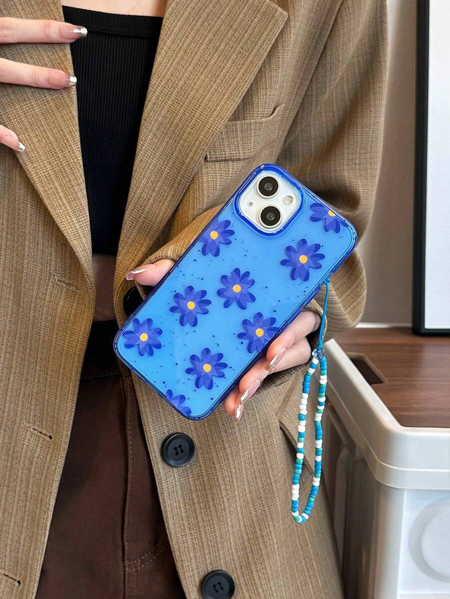 Ốp điện thoại TPU mềm họa tiết hoa màu xanh kèm 1 dây đeo vai, chống sốc tương thích với iPhone 16/16Plus/16Pro/16Promax/15Promax/11/12/13/14 - Nhiều màu - Xem 1