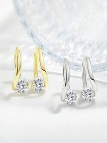 1 对时尚不对称铜耳环，适合女士，精致，百搭 - 銀色 - 查看 3