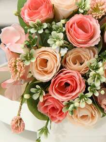 1 束 6 头人造玫瑰花，Ins 风格，适合家居装饰、婚礼新娘花束、情人节 - 珊瑚粉 - 查看 4