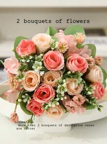 1 束 6 头人造玫瑰花，Ins 风格，适合家居装饰、婚礼新娘花束、情人节 - 珊瑚粉 - 查看 6