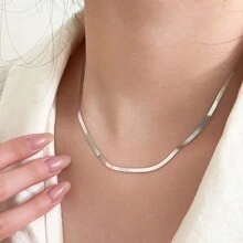 18K Gold Plated 1pc Luxury Elegant Gold Silver Color Blade Chain Necklace For Women Clavicular Chain Stainless Steel Jewelry Fashion Valentine's Day Chinese New Year Gift - Silver - View 3