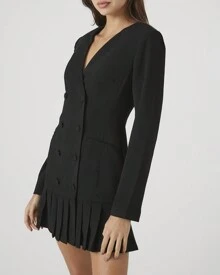 Double-Breasted Blazer Mini Dress - Black - View 3
