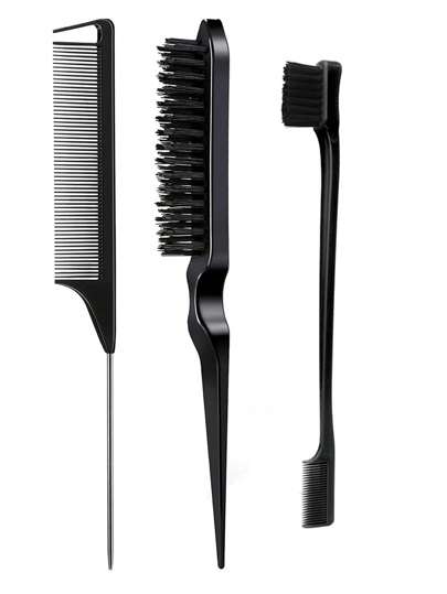 3pcs Unisex Hairdressing Tool Set Includes Pointed Tail Comb, Double-Sided Comb, Three-Row Comb, Bristle Brush, Eyebrow Brush, Makeup Palette For Hair Styling, Suitable For Barbershop, Beauty Salon And Daily Use Gym ,Hair Styling Tools Hair Accessories