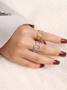 1只空心幾何開口戒指 - 復古銀色 - 查看 4