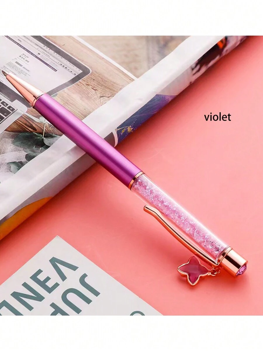 精美禮物筆,帶有方形星星幸運吊墜,水晶珠圓珠筆芯,可愛鑽石裝飾,適合女孩書寫 - 紫羅蘭色 - 查看 1