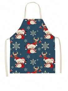 1 Pieza Delantal De Lino Navideño - Blanco y Negro - Ver 1