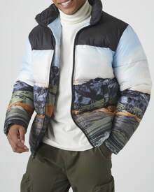 Mountain Landscape Puffer Jacket - Black - View 1